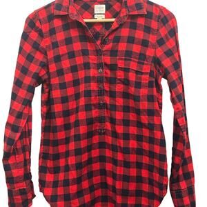 J Crew Flannel Shirt Perfect Fit Red Black Buffalo Check Plaid Soft Women’s XS